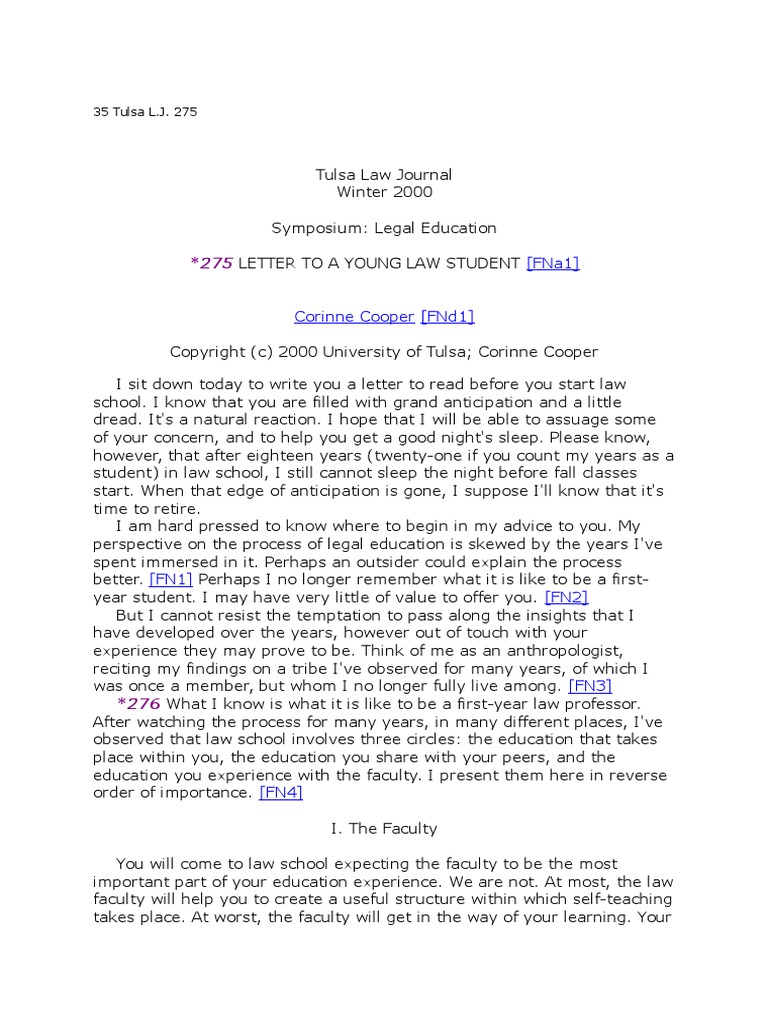 Letter To A Young Law Student PDF Bankruptcy Lawyer