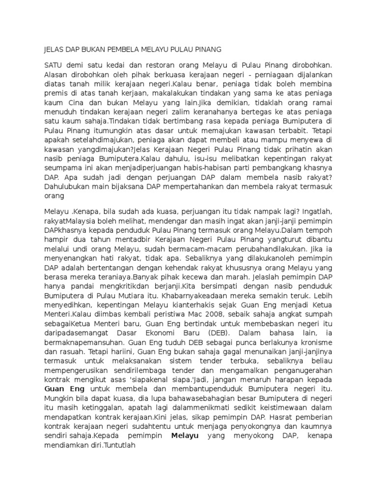 Jelas Dap Bukan Pembela Melayu Pulau Pinang Pdf