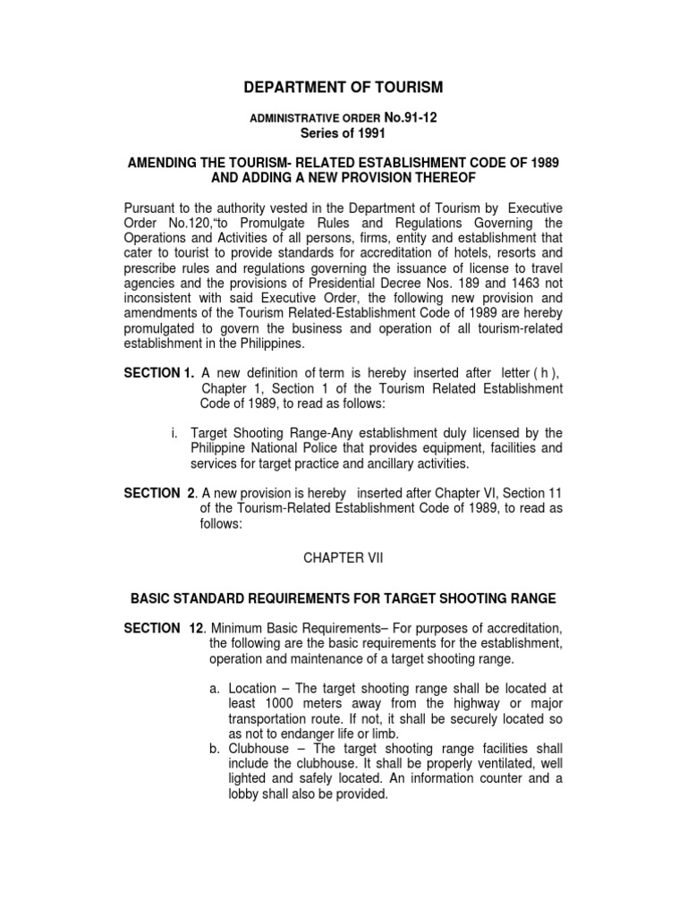Tourism Code: Shooting Range Standards | PDF | Government | Government ...