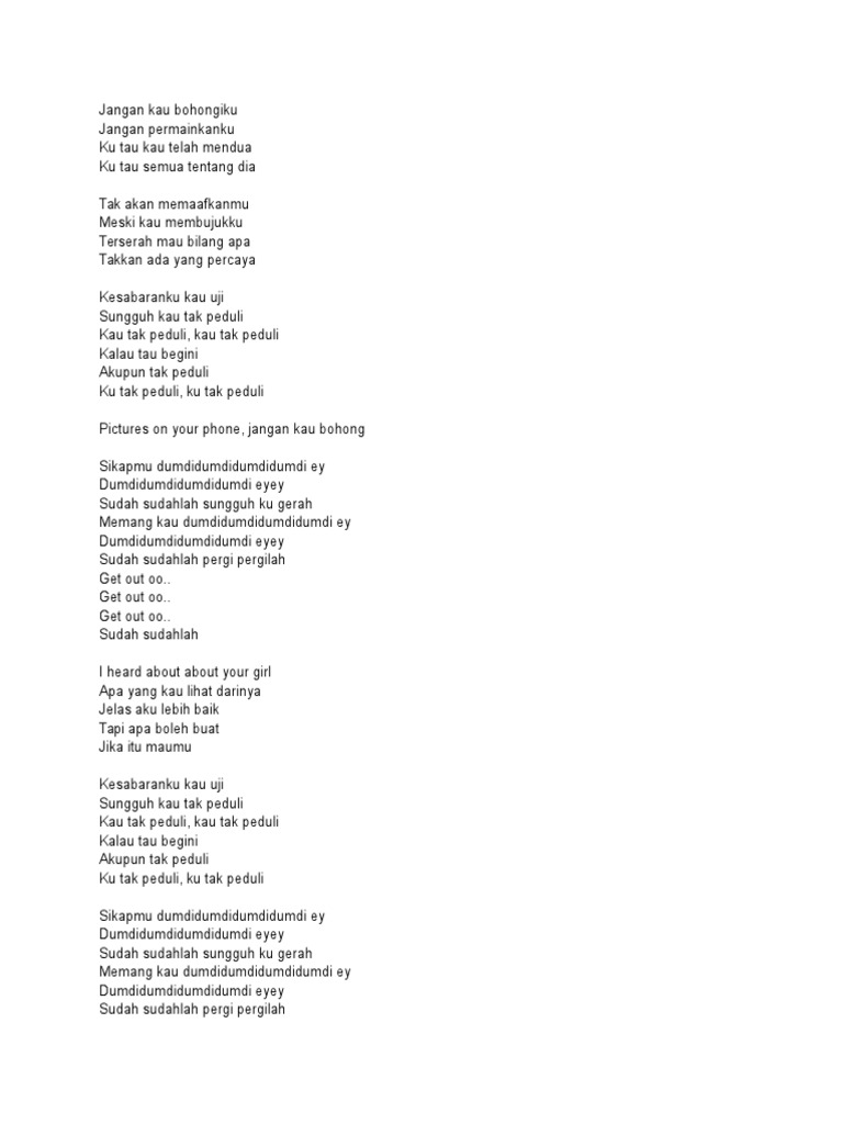Jangan Kau Bohongiku Sistem kami menemukan 25 jawaban utk pertanyaan tts tak peduli masa bodoh. jangan kau bohongiku