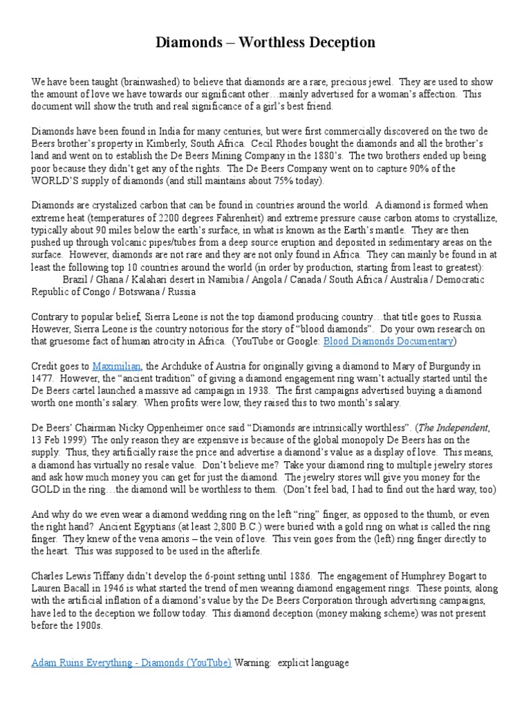 Diamonds Worthless Deception PDF Diamond Jewelry