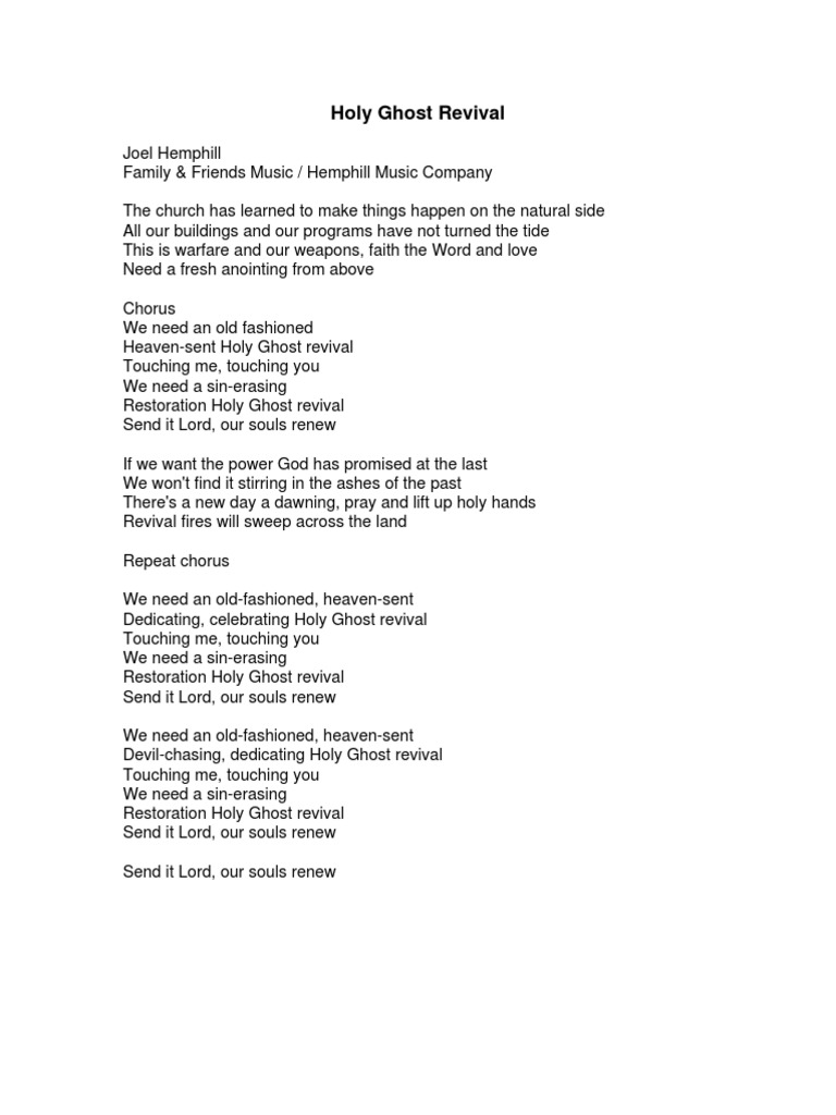 Holy Ghost Revival Lyrics | PDF | Christian Behaviour And Experience ...