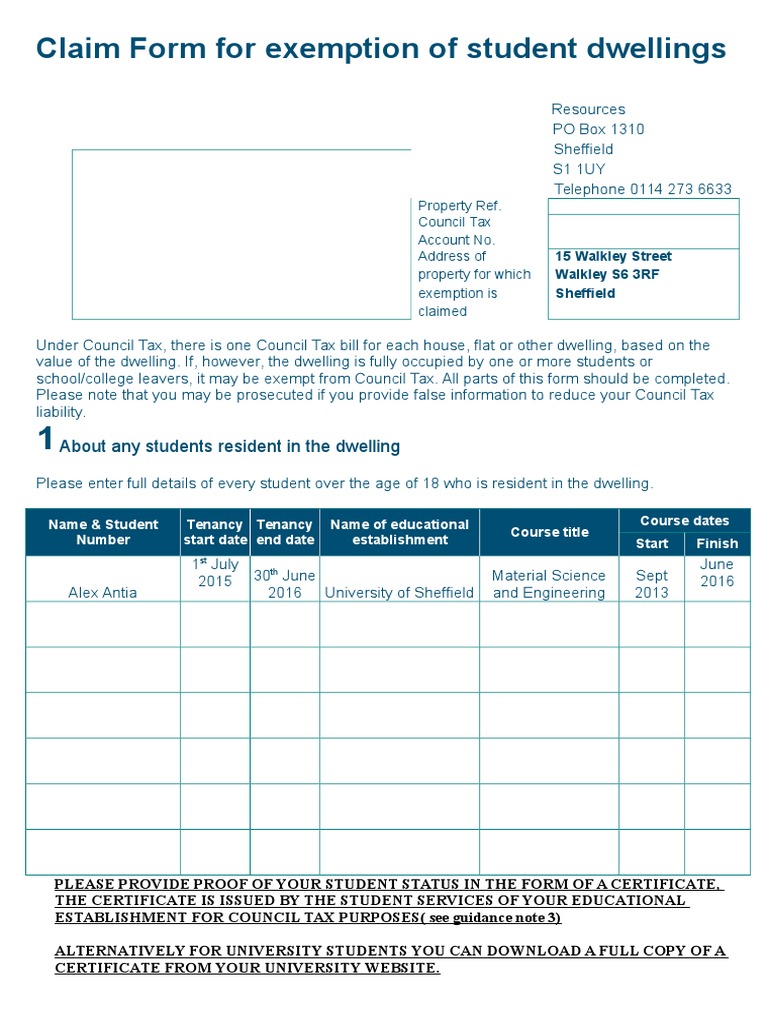 Student Council Tax Exemption Form Nursing College