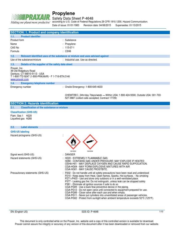 Propylene C3H6 Safety Data Sheet SDS P4648 PDF Firefighting