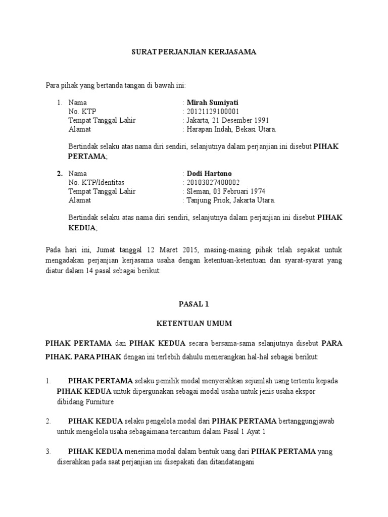 Surat Perjanjian Kerjasama  PDF