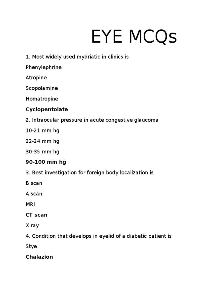 Solved MCQs EYE PDF Cataract