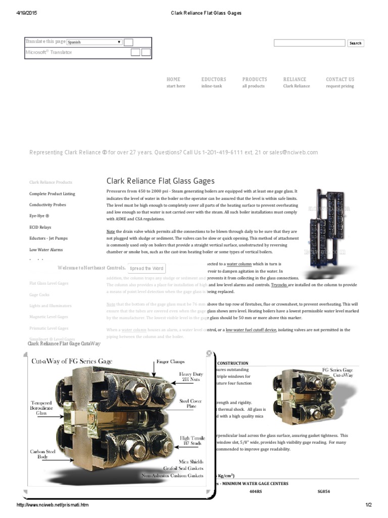 Clark Reliance Flat Glass Gages | PDF | Boiler | Energy Technology