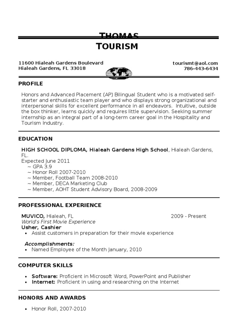 resume writing for high school student 2007