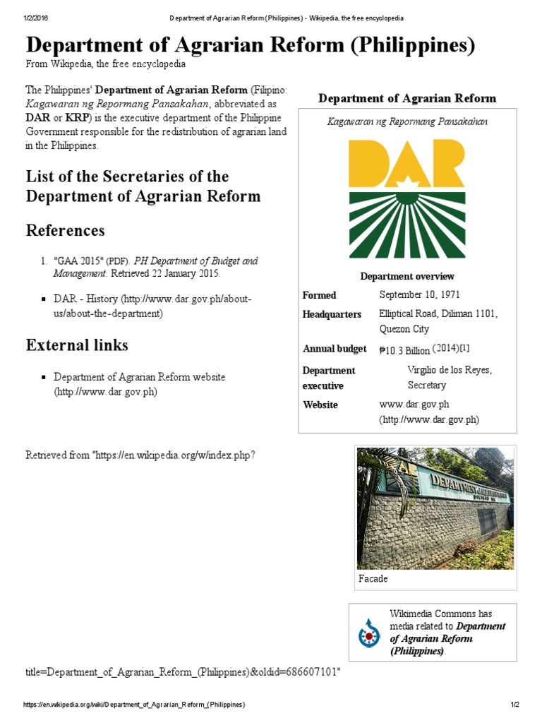 Department of Agrarian Reform (Philippines) Wikipedia, The Free