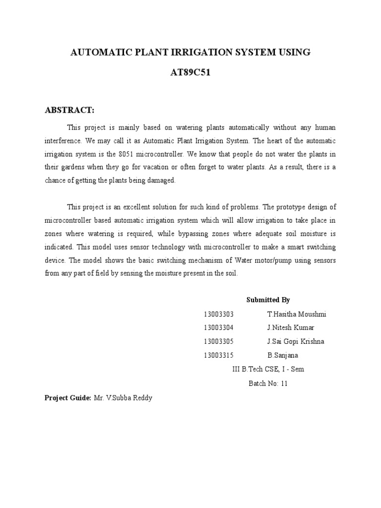 Automatic Plant Irrigation System Report | PDF | Home & Garden | Computers