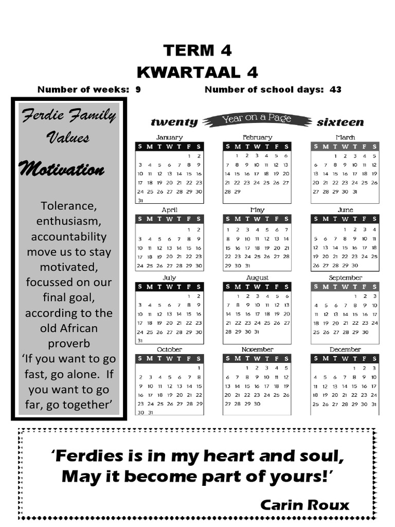 Ferdinand Postma Diary Quarter 4 PDF Public Holiday Holidays