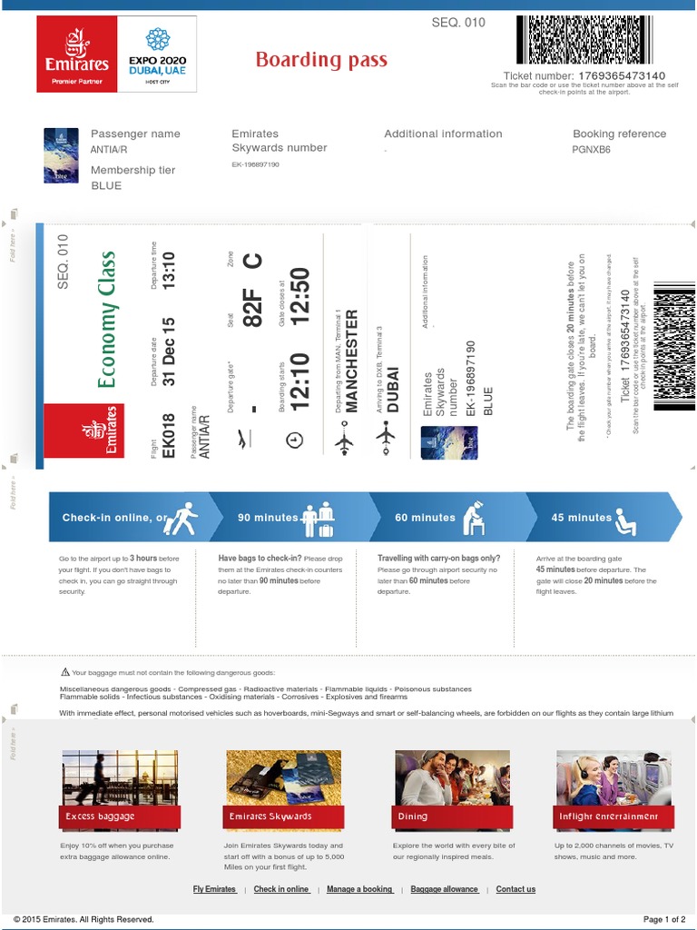 Emirates Online Check In | Baggage | Airport