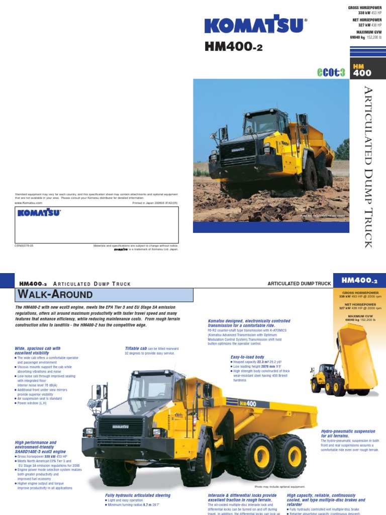 Komatsu Hm400 2 Articulated Dump Truck Operation Maintenance Manual