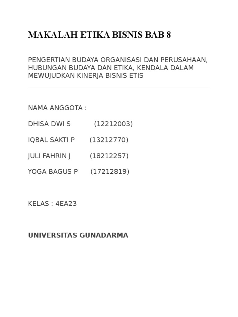 Makalah Etika Bisnis Bab 8 Softskill