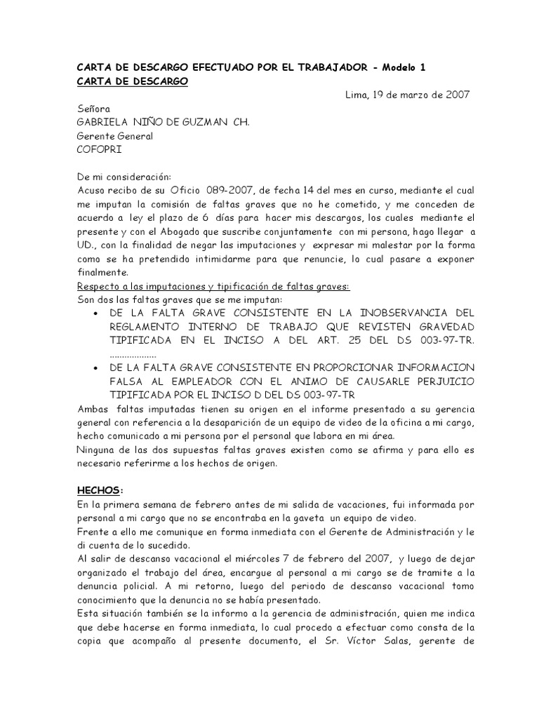Carta de Descargo Efectuado Por El Trabajador | PDF | Policía | Gobierno