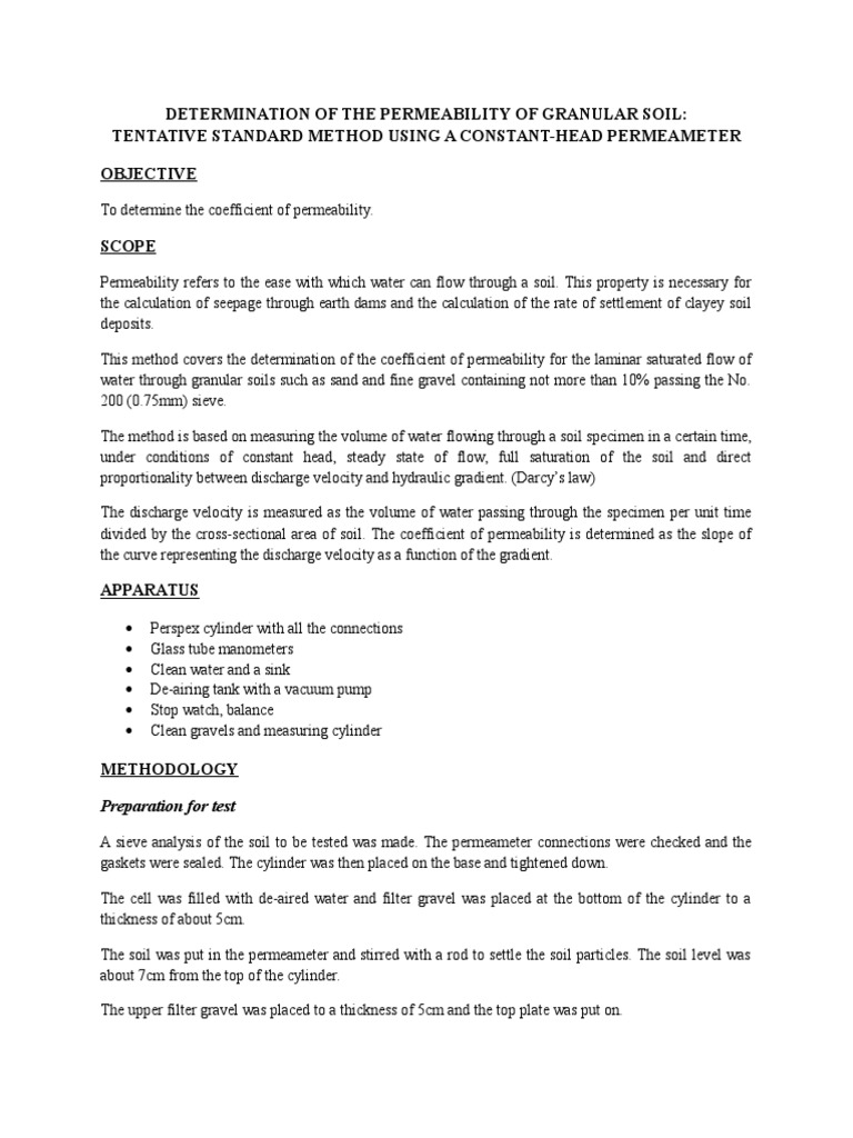 Granular Soil Permeability Testing Methods | PDF | Soil Mechanics ...