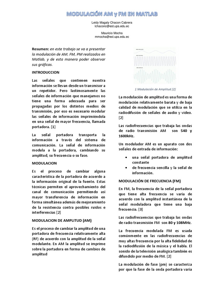 Modulación AM y FM en MATLAB | PDF | Modulación | Modulación de frecuencia