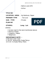 Land Title Status Area Size Title No LOCATION / AREA: KG Kelatuan, Papar. Primary Type Sub - Type Plan No Others: Long: Lat