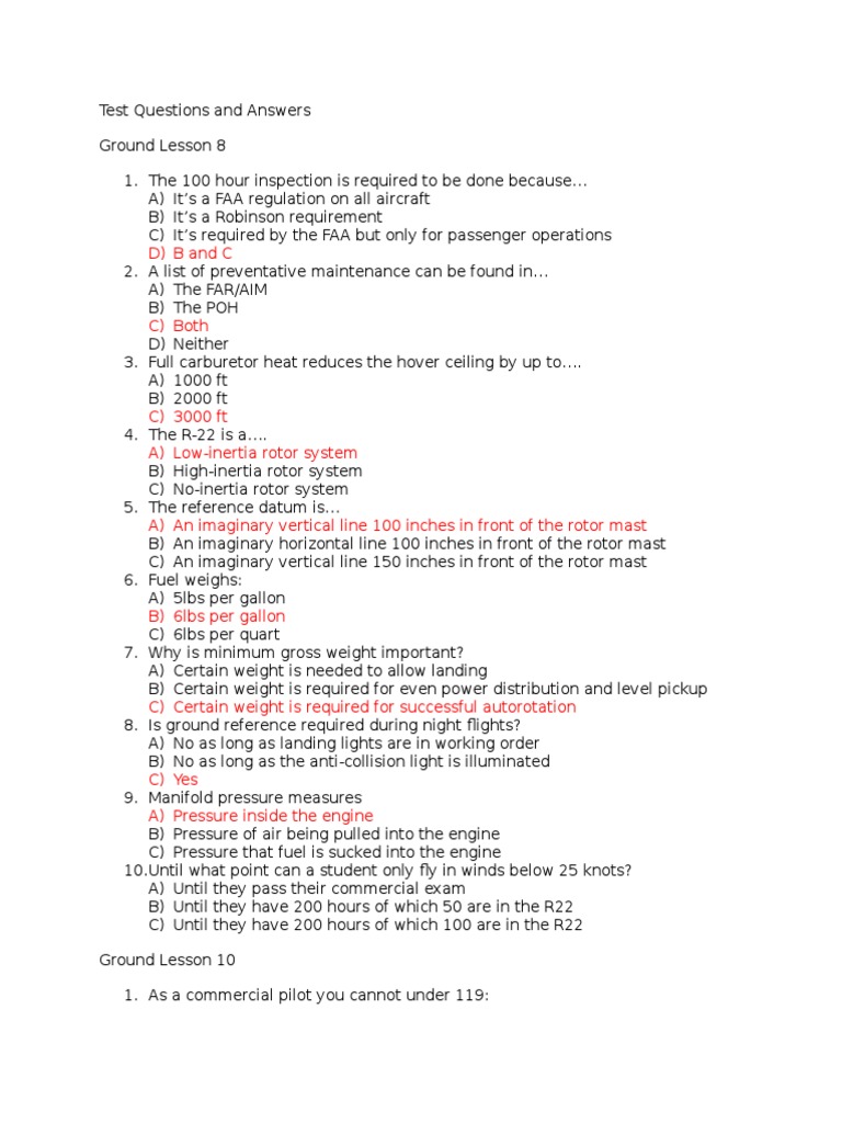 Test Questions and Answers for Commercial Helicopter Aviation