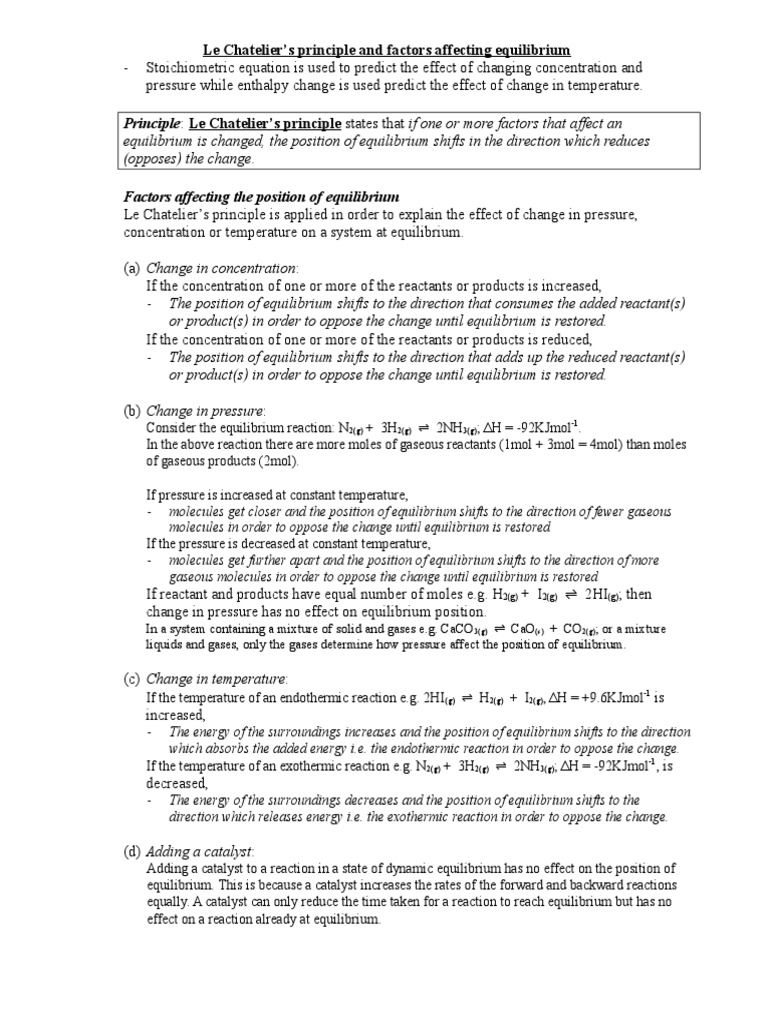 15 Le Chatelier S Principle And Factors Affecting Equilibrium Chemical Equilibrium Chemical Reactions