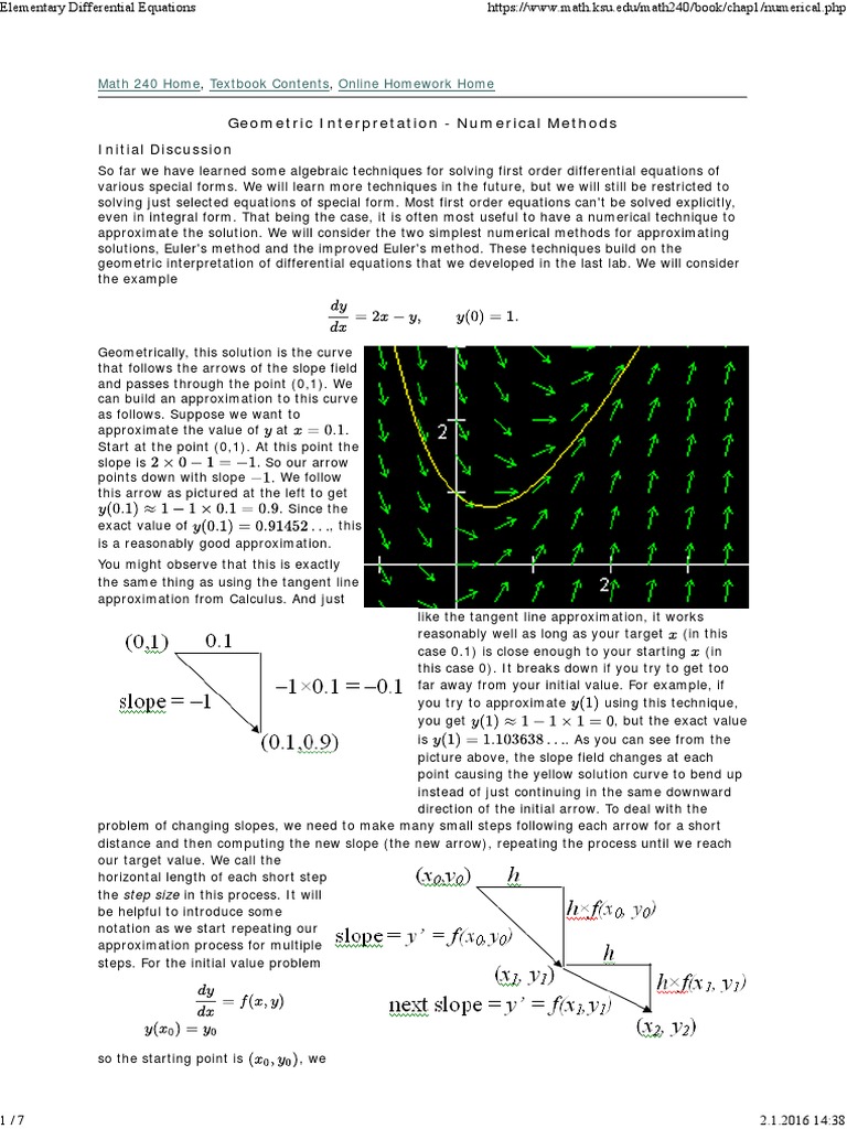 Numerical Methods for Differential Equations | PDF | Tangent | Slope