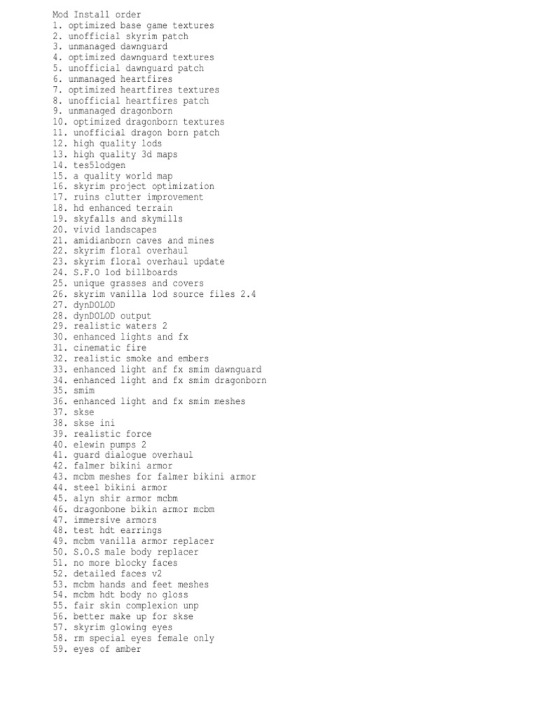 Skyrim Mod Install Order Guide | PDF | Leisure