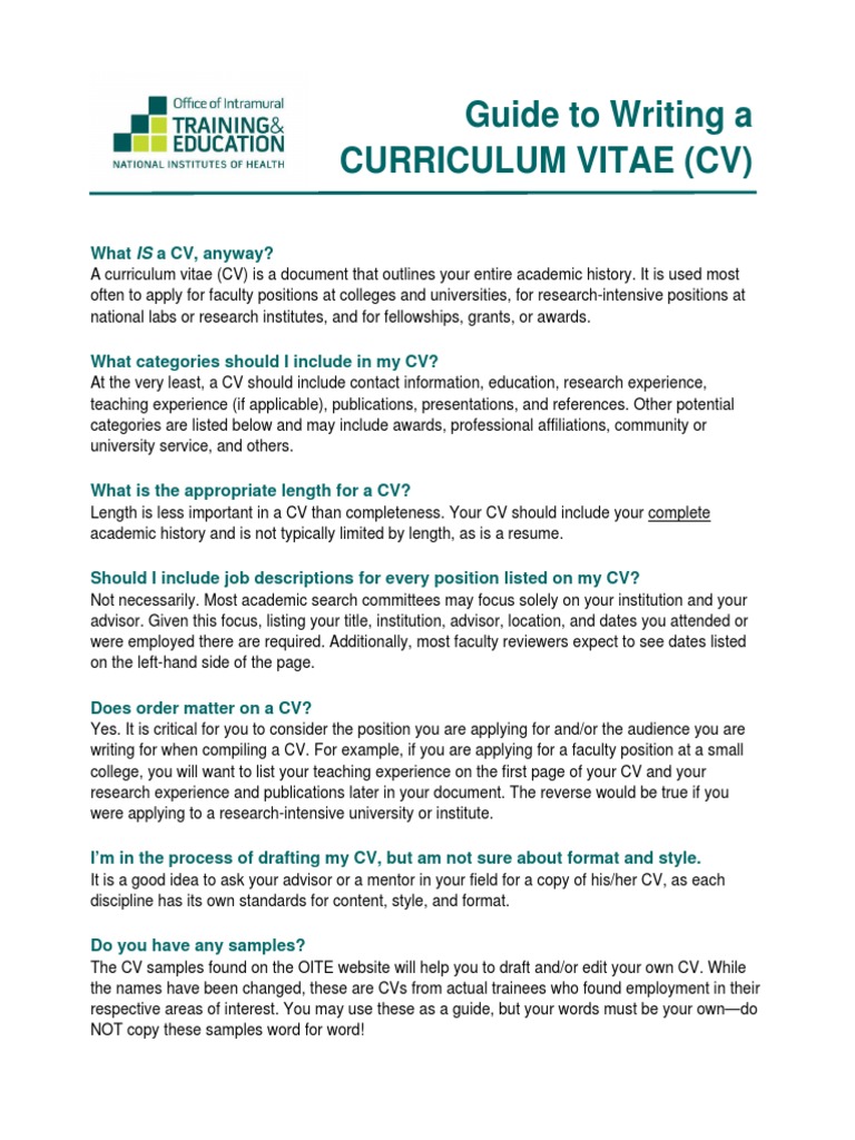 CV Guide for Academics | PDF