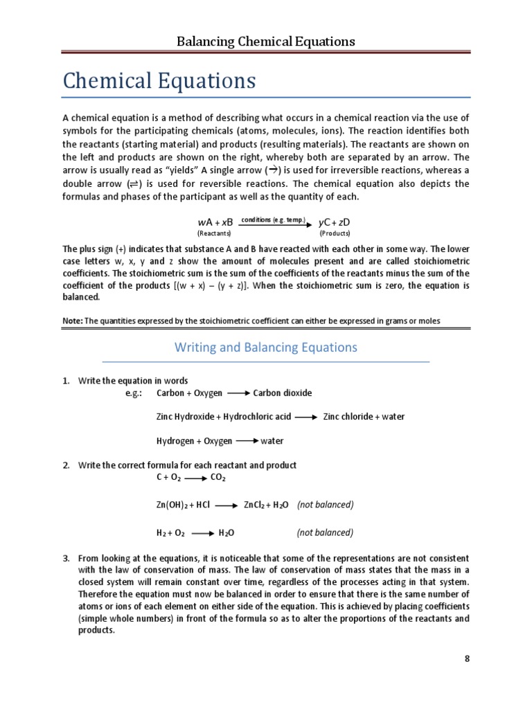 Balancing Chemical Equations.pdf | Stoichiometry ...