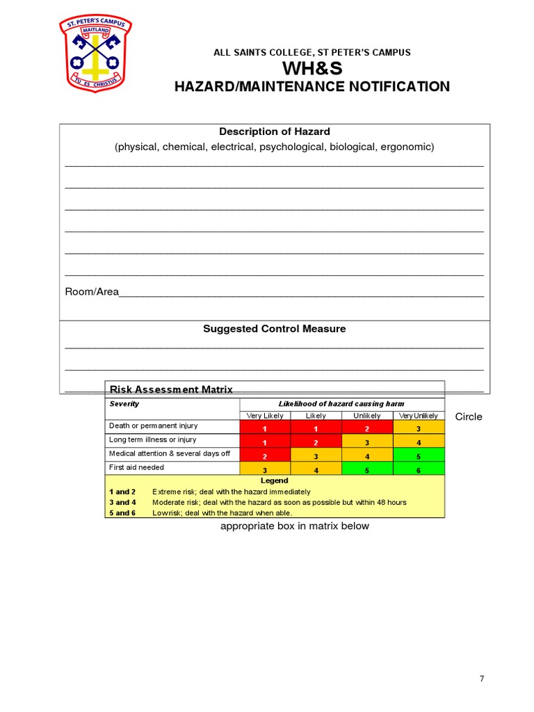 WH&S Hazard Notification Form | PDF