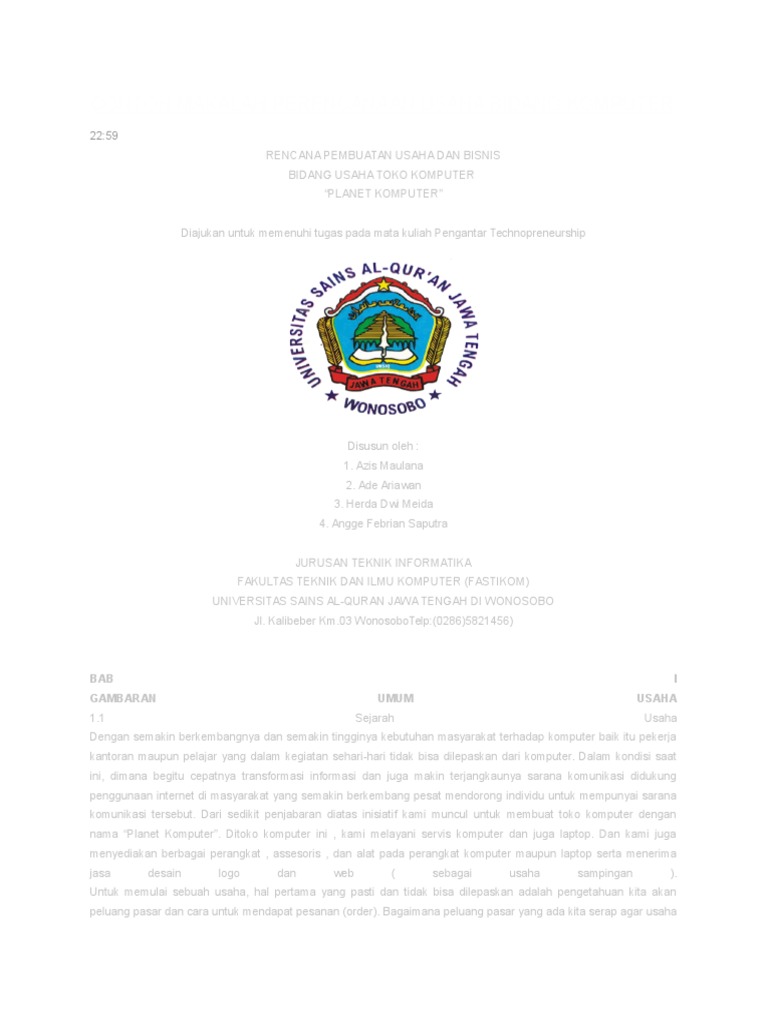 Contoh Makalah Perencanaan Usaha Bidang Komputer