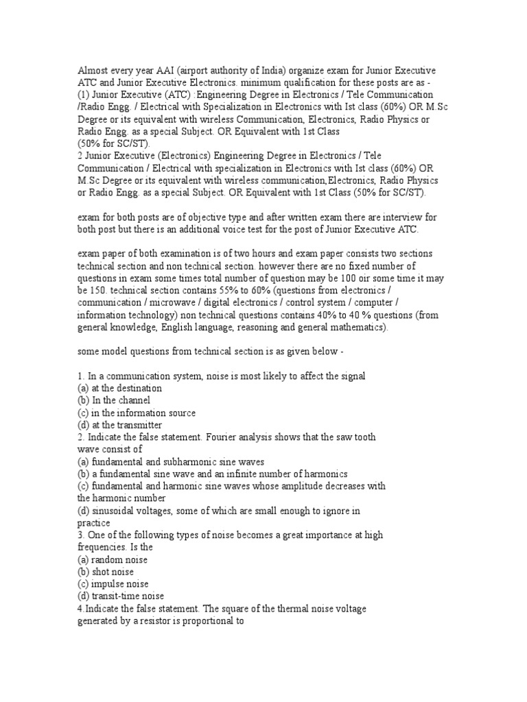 AAI Junior Executive ATC Question Paper 1 | PDF | Amplifier | Waves