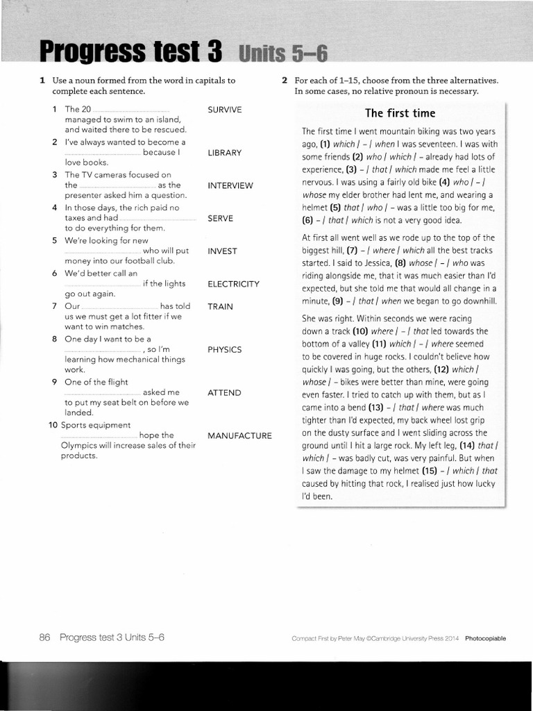 Ready For First Progress Test 1 Answers