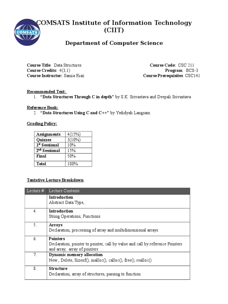 Data Structures Course Syllabus | PDF