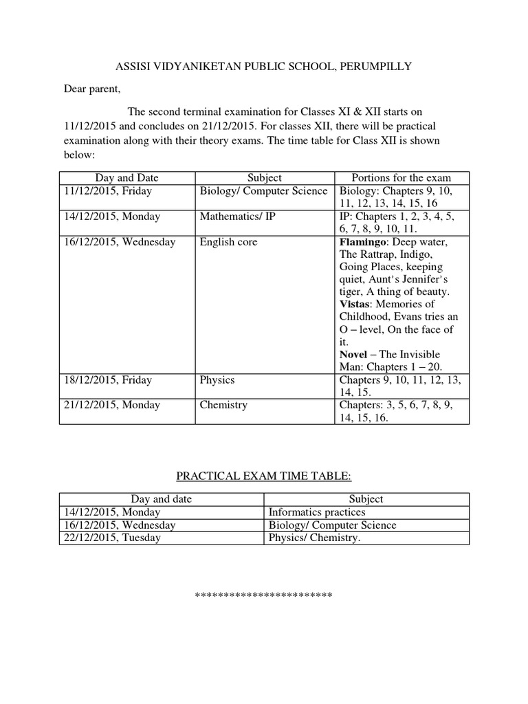 Class XII Exam Schedule 2015 | PDF | Science | Science (General)