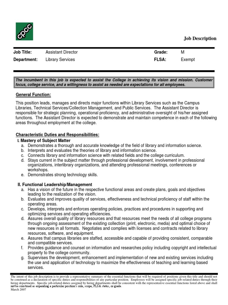 Assistant Director Library Services | PDF | Fair Labor Standards Act ...