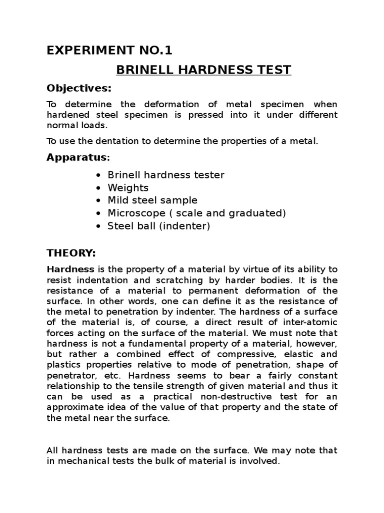 Brinell Hardness Test PDF Hardness Deformation (Engineering)