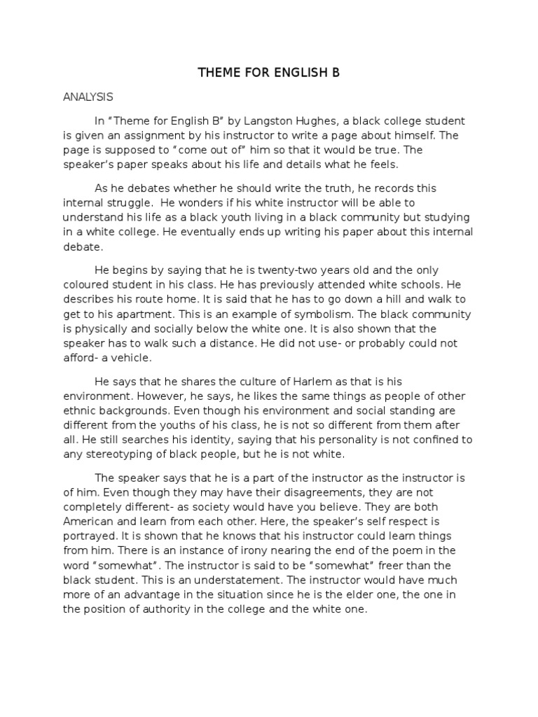 Analysis of Theme For English B  PDF  Black People  Racism