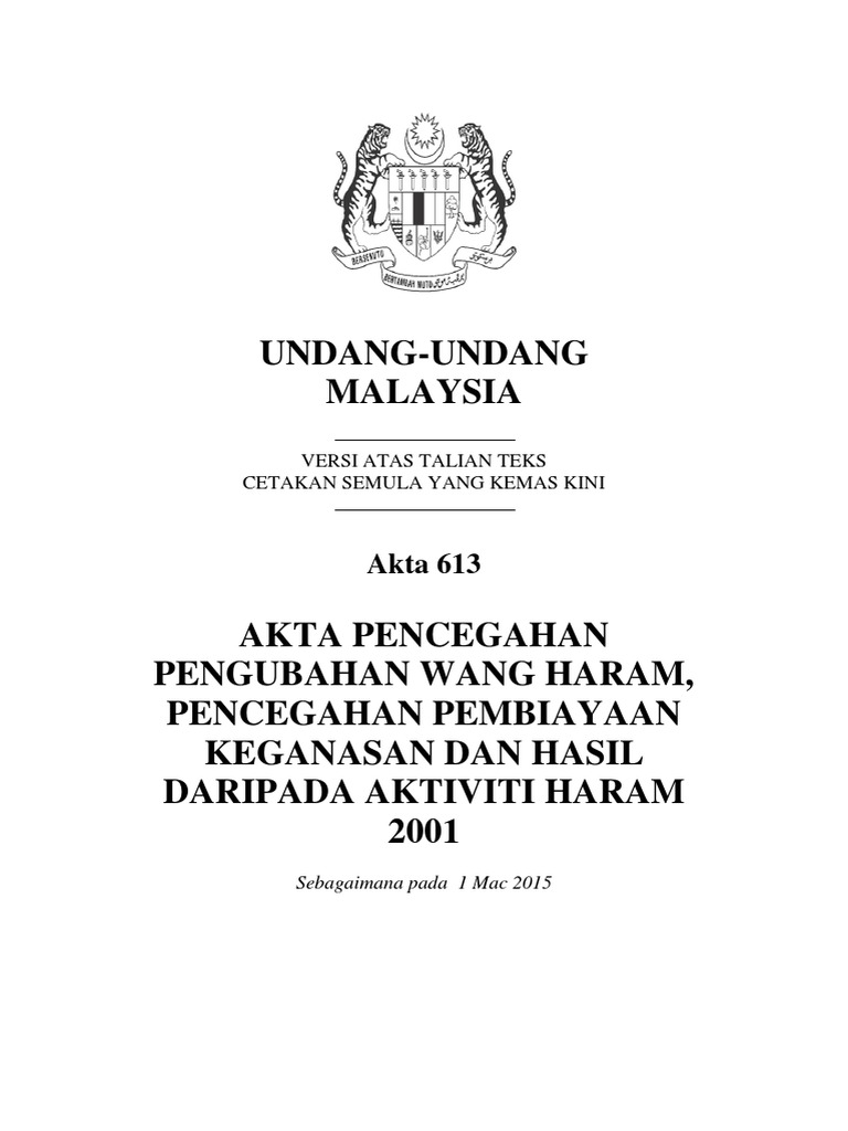 akta pencegahan pengubahan wang haram