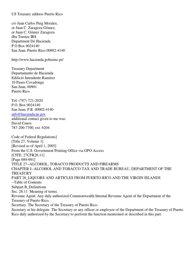 Puerto Rico Treasury Department Contacts | PDF | United States ...