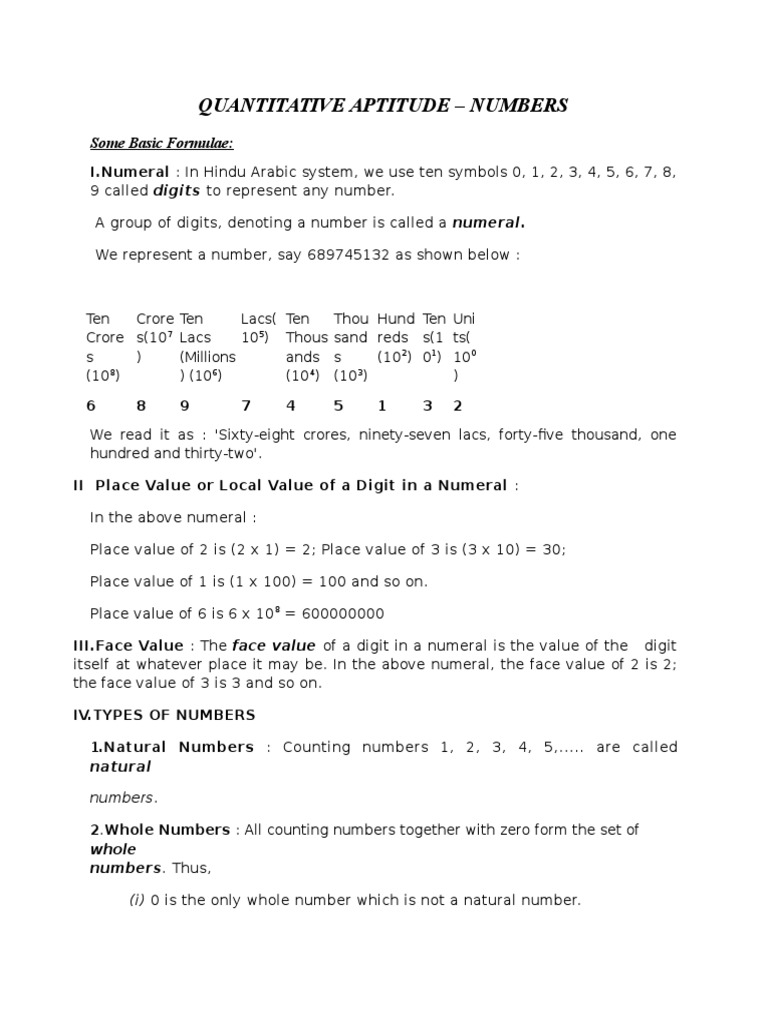 Quantitative Aptitude: Number Concepts | PDF | Division (Mathematics ...