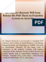 Dr. Maurice Roussety Will Soon Release His PHD Thesis On Franchise Systems in Australia