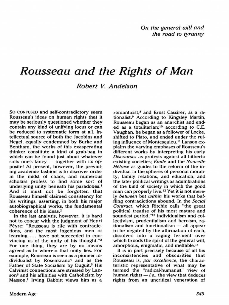 Rousseau On Human Rights PDF | PDF | Jean Jacques Rousseau | Free Will