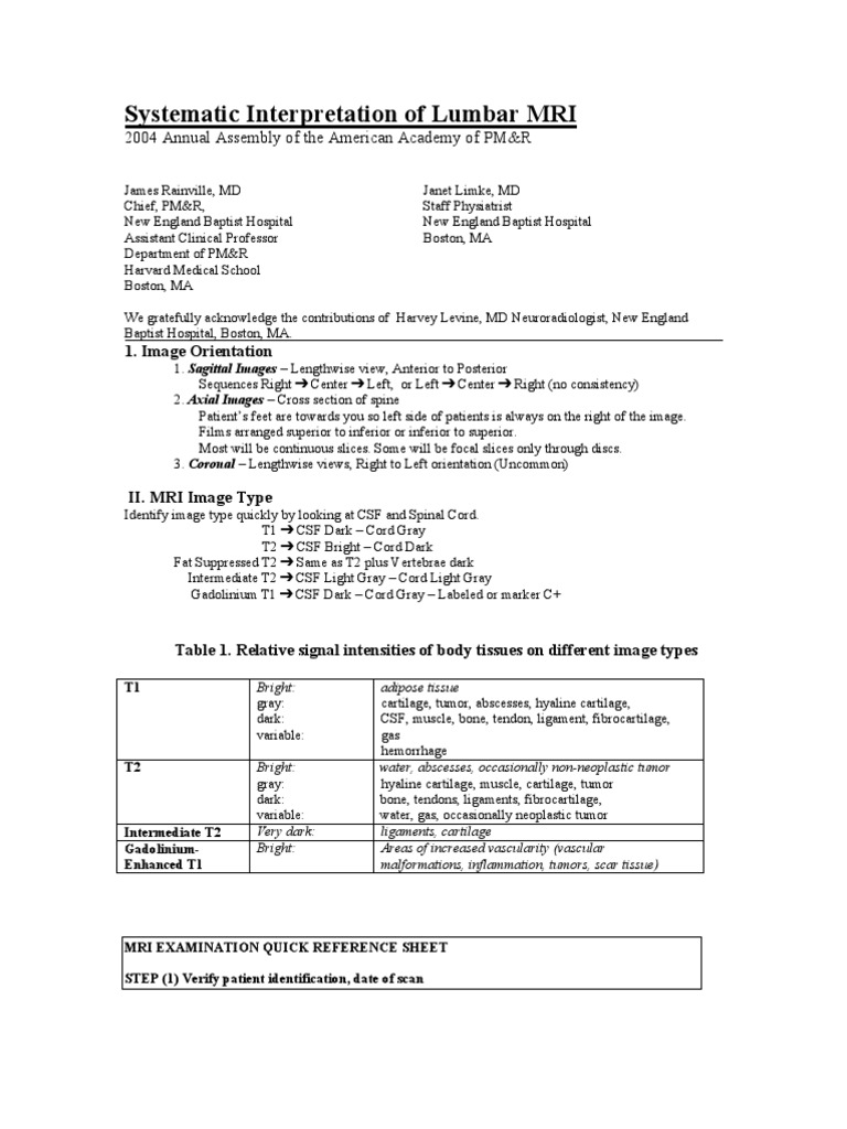 Systematic Lumbar MRI Interpretation | PDF | Vertebral Column | Vertebra