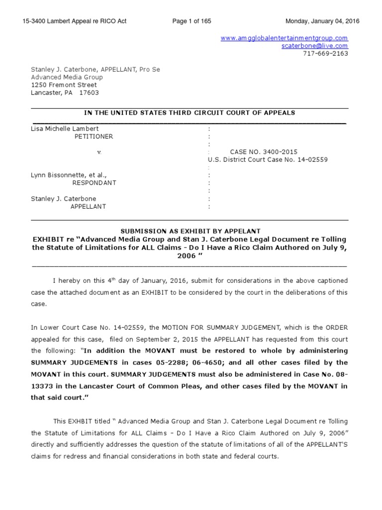 153400 Lambert Appeal EXHIBIT Re Document Re Advanced Media Group and