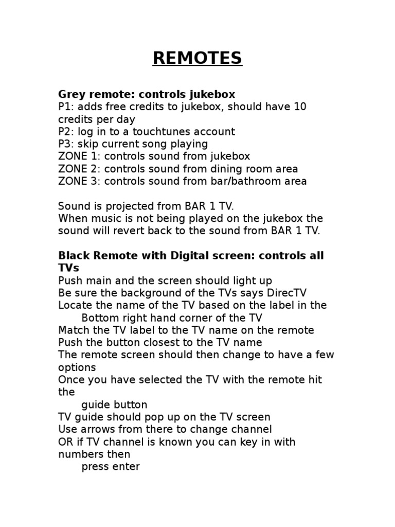 Jukebox and TV Remote Control Guide | PDF | Home & Garden