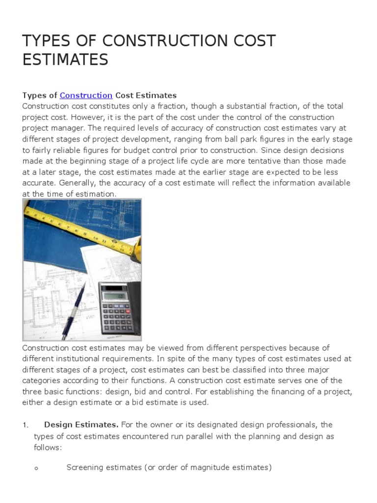 Types of Construction Cost Estimates | PDF | Construction Bidding ...