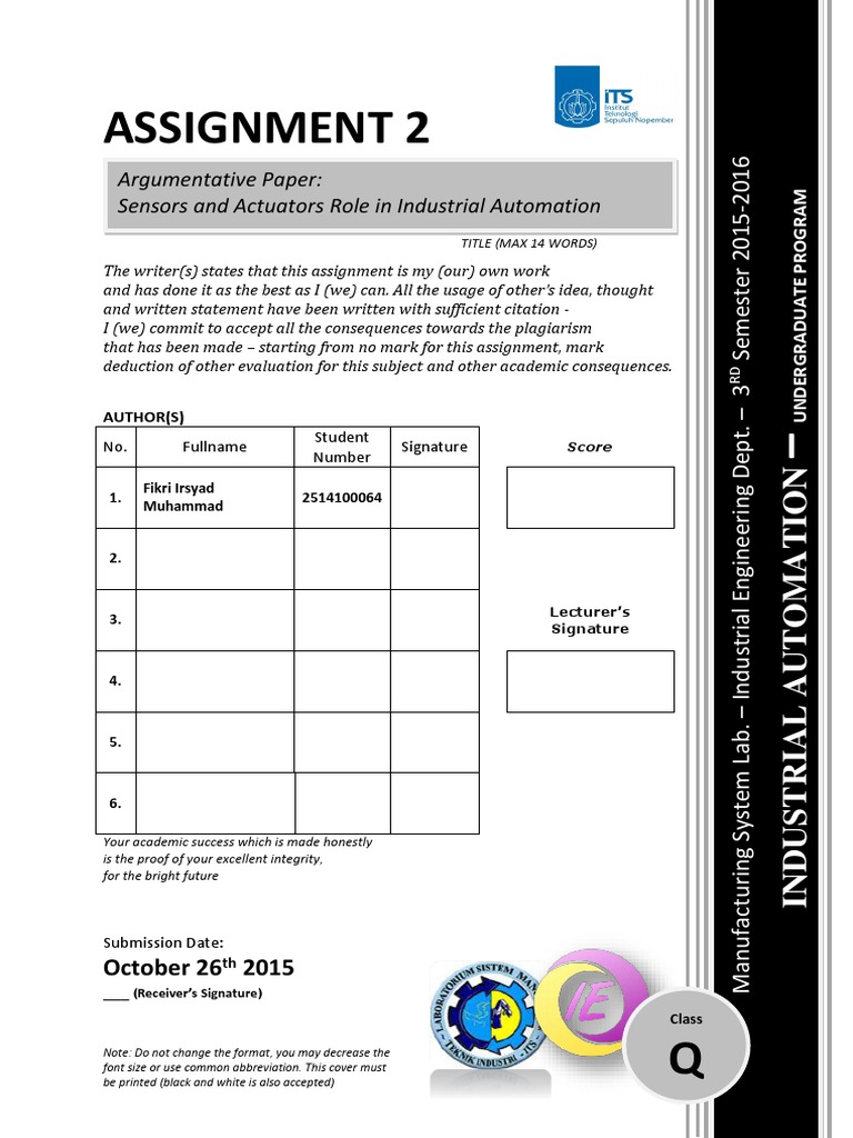Assignment 2: Argumentative Paper: Sensors and Actuators Role in ...