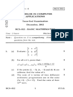 Bachelor in Computer Applications TR) Term-End Examination December, 2012 Bcs-012: Basic Mathematics