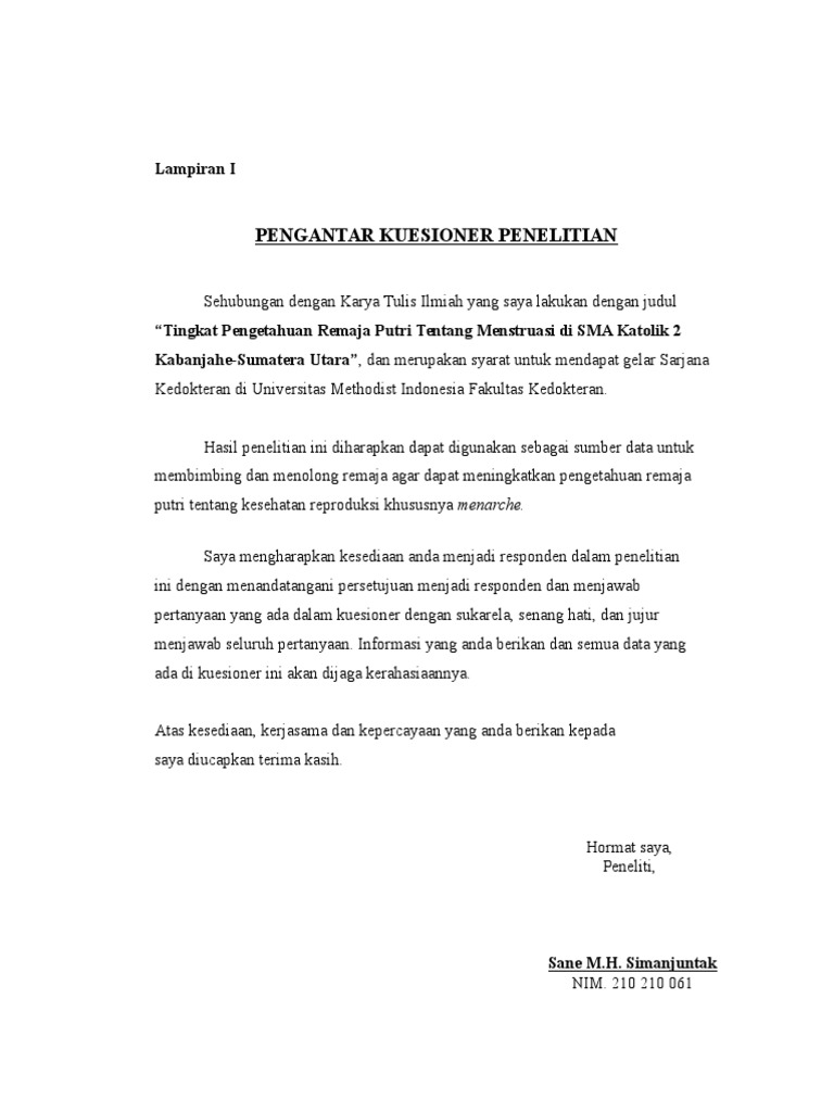 Pengantar Kuesioner Penelitian