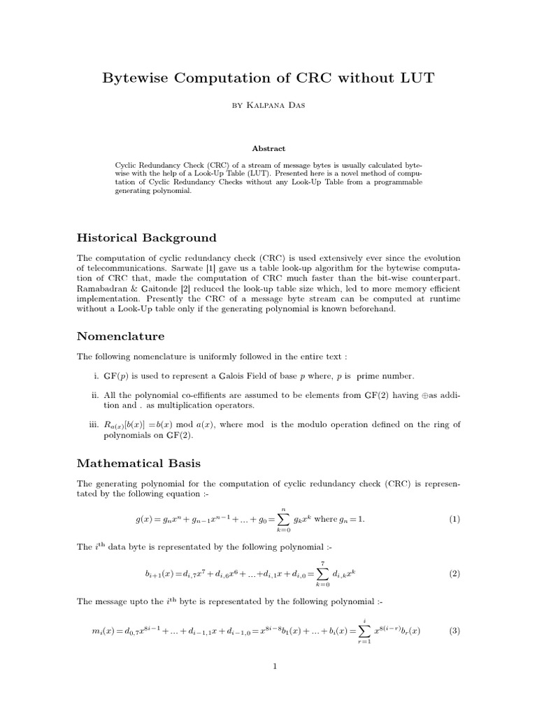 CRC Calculation Without Look-Up Table | PDF | Applied Mathematics ...